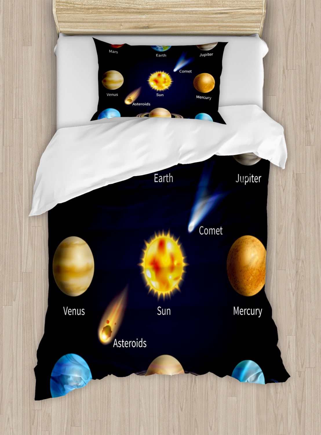 Educational Duvet Cover Set Twin Size, Realistic Solar System Planets ...