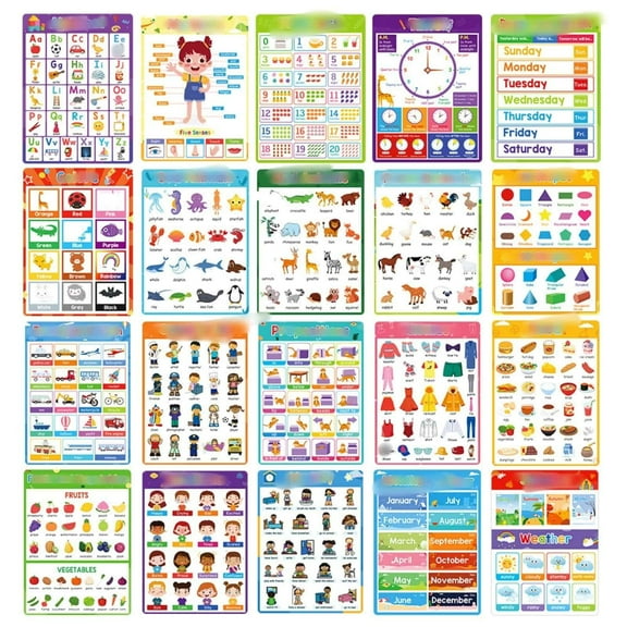 Educational English Learning Poster for Kids with Theme Cognition of Fruits Colors and Animals Interactive Early Childhood Development Tool