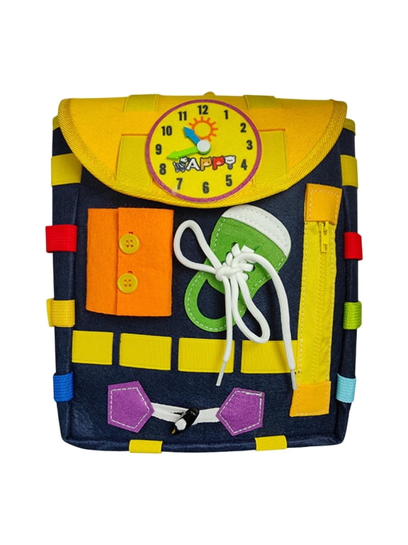 Educational Felt Activity Backpack for Youngster with Zipper Buckle and Lacing Toy,Montessori Busy Board Learning Bag for Fine Motor Skills Development,Travel Carry