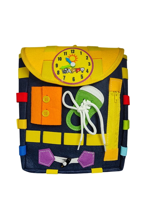 Educational Felt Activity Backpack for Youngster with Zipper Buckle and Lacing Toy,Montessori Busy Board Learning Bag for Fine Motor Skills Development,Travel Carry