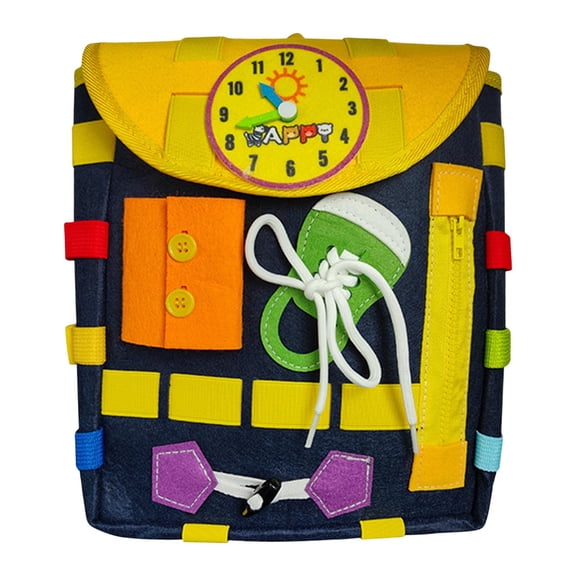Educational Felt Activity Backpack for Youngster with Zipper Buckle and Lacing Toy,Montessori Busy Board Learning Bag for Fine Motor Skills Development,Travel Carry