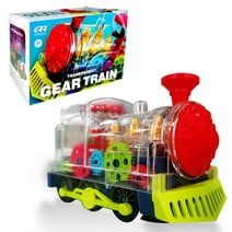 Educational Gear Toy Train, Transparent Flashing Light Up and Music Train Toy, Electric Rotating Mechanical Gear Train Toys Birthday Gifts for Children