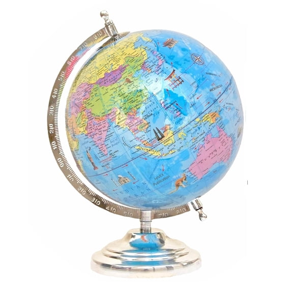 Educational Globe Glass, Rotating World Globe With Steel Finish Arc & Base | World Globe, For Kids Learning, Students & Home Decor, Office Desk, Pack Of 1