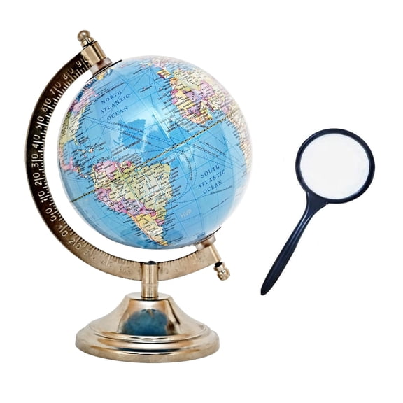 Educational Globe With Magnifying Glass, Rotating World Globe With Steel Finish Arc & Base | World Globe, For Kids Learning, Students & Home Decor, Office Desk, Pack Of 1