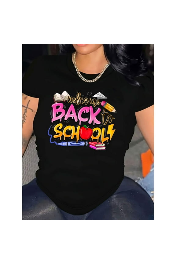 Educational Graphic T-Shirt Cotton Playful Lettering Casual Short Sleeve Round Neck Top Tee Black S-5XL