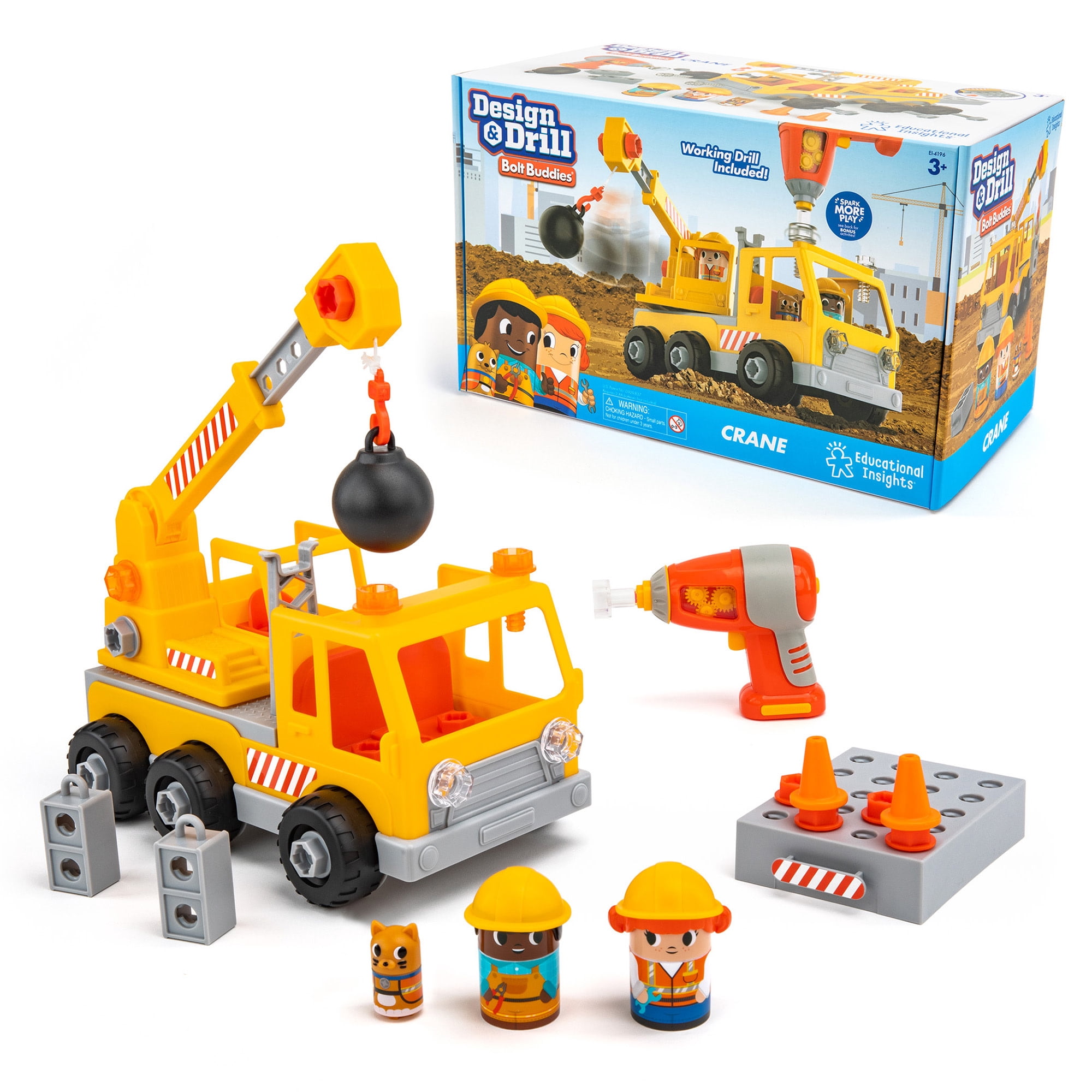 Educational Insights Design and Drill Bolt Buddies Crane, STEM Toy, Ages 3+