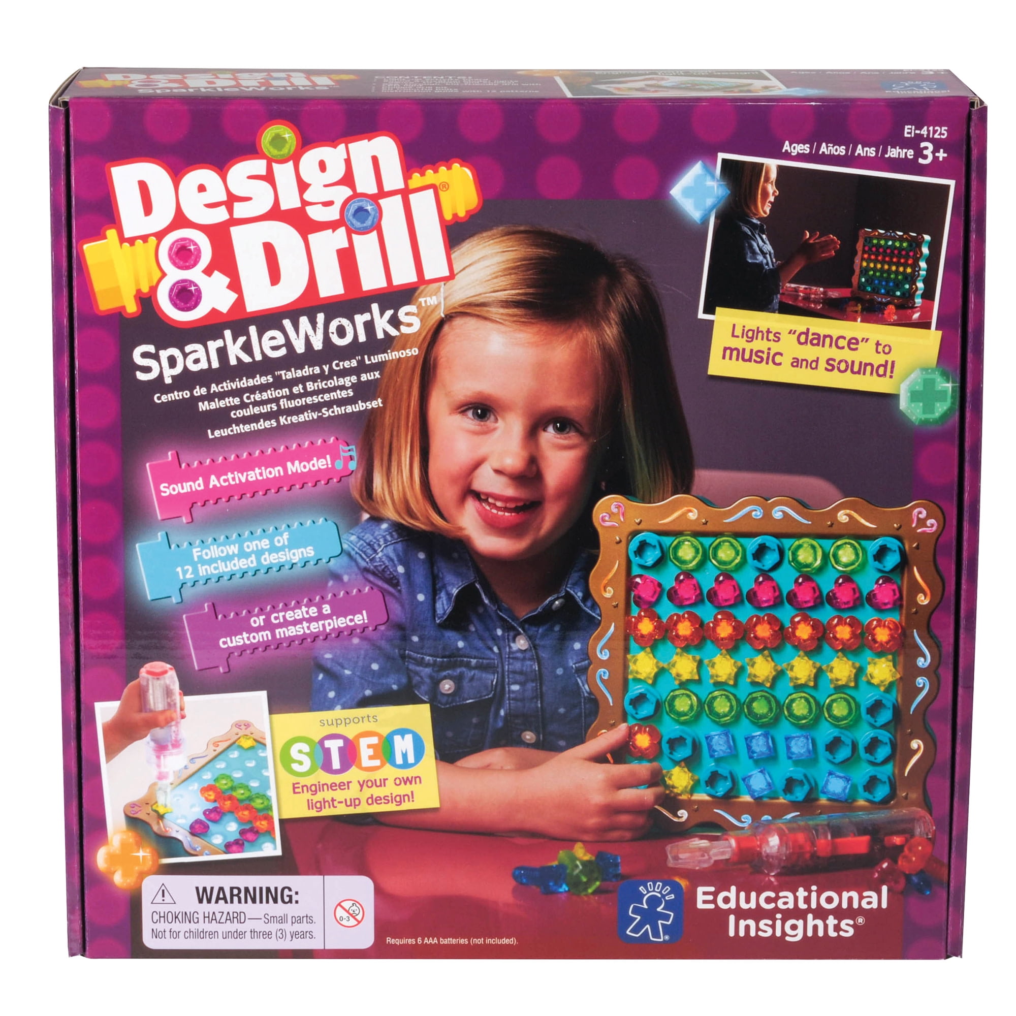 Educational Insights Design & Drill SparkleWorks Toy, with Electric Drill, Preschool STEM & Take Apart Building Toy, Boys and Girls Ages 3 4 5+