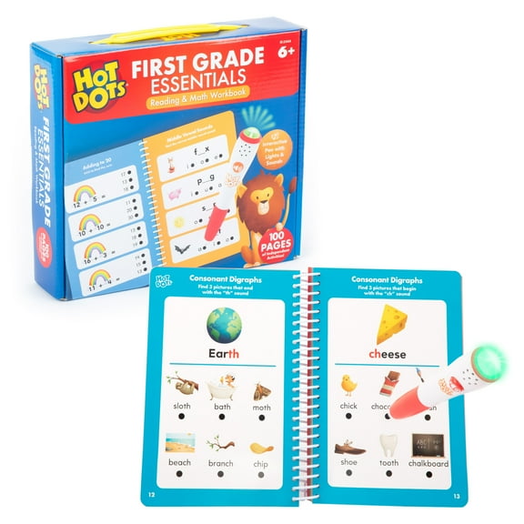 Educational Insights Hot Dots First Grade Essentials Reading and Math Workbook, Ages 6+