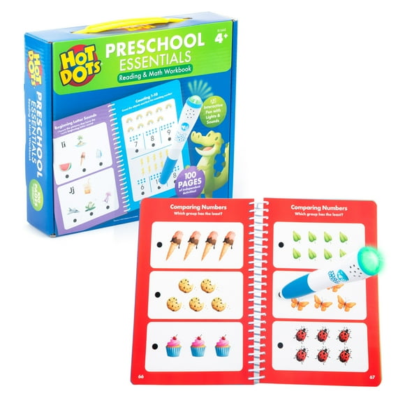 Educational Insights Hot Dots Preschool Essentials: Reading & Math Workbook, Spiral-Bound Workbooks for Kids Ages 4+