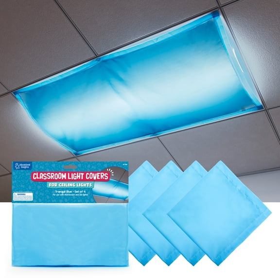 Educational Insights The Original Fluorescent Light Covers 4-Pack Tranquil Blue, Light Filters for Classroom, Lighting Accessories