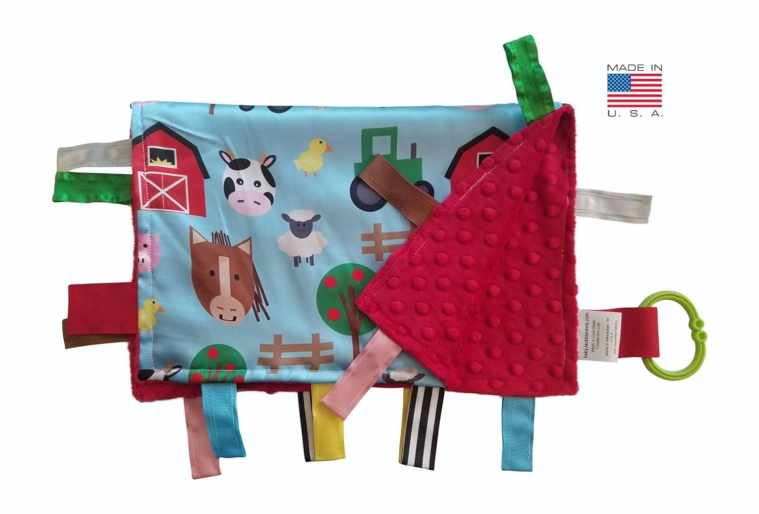 Educational Learning Lovey Ribbon Tag Security Blankets (Farm