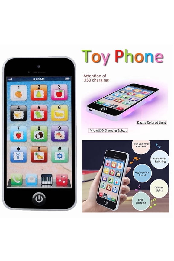Educational Learning Toy Play Cell Phone, Interactive Toy with Dazzling Lights, Early Electronic Mobile Songs Learning Toy for Christmas Kids Toddler Baby Boys Girls 2 -8Year Old - Black