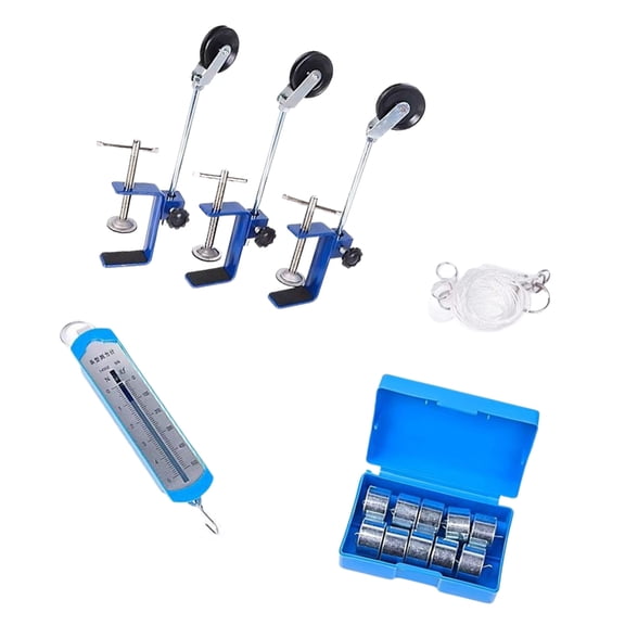 Educational Mechanics Experiment Demonstration Set with Metal Pulleys Dynamometer Hook Weights and Table Attachment