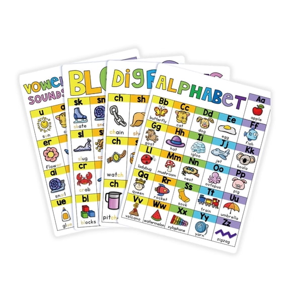 Educational Phonics Letter Root Chart Set Vowel Consonant And Common Learning Charts For Classroom and Homeschool