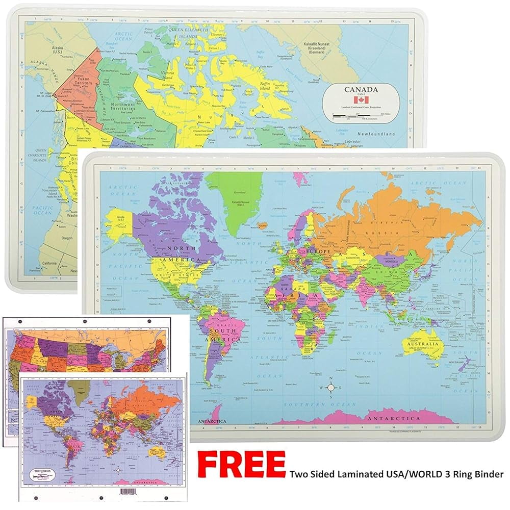 Educational Placemats For Kids Laminated Canada And World Map Set Free
