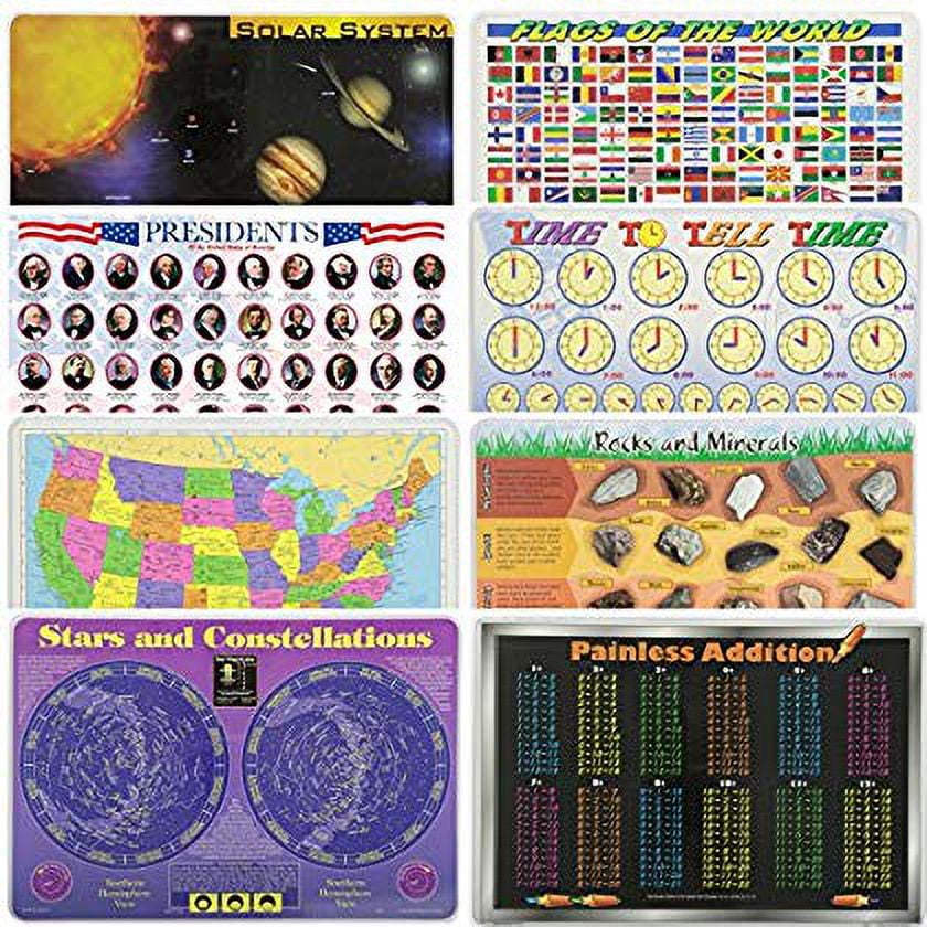 Educational Placemats for Kids Solar System, Presidents, USA Map, Stars