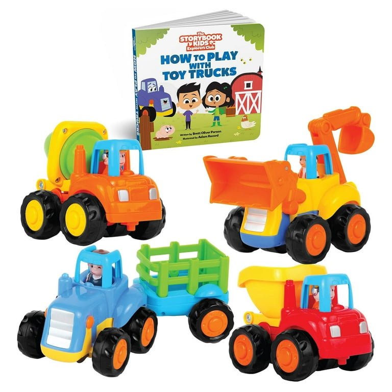 Educational Play Set for Kids Age 1, 2, 3 - Push & Pull Cars for Two Year  Olds - Storybook Toys for 2 Year Old Boy - Toys for 1 Year Old - Toddler  Construction Toy Trucks 