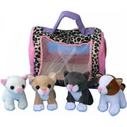 Educational Plush Toy Talking Animal Set- Cat Kitten Playset 5 Pcs - Plays Real Sounds with Carrier for Kids| Great Baby Shower Gift
