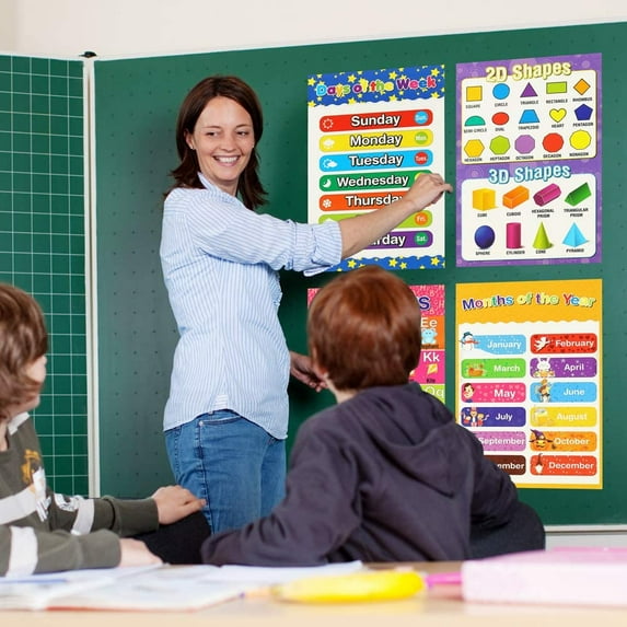 Educational Preschool Poster for Toddlers and Kids, Extra Large Learning Boards Includes: Alphabet Colors Vehical Numbers Shapes Months Days Weather Time Animals Career Seasons Map (12Pack)