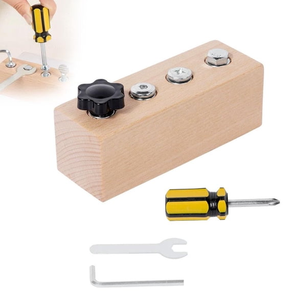 Educational Screw-Tightening Busy Board, Activity Board with Wooden Screwdriver Set, Fine Motor Skills Learning Toy for Hand-Eye Coordination & Focus Development for Kids Toddlers Preschool