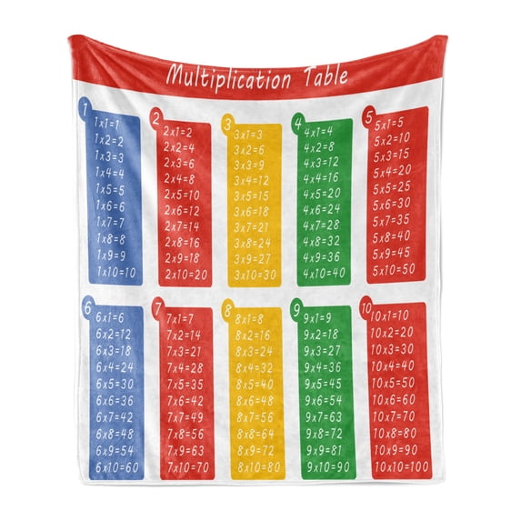 Educational Soft Flannel Fleece Throw Blanket, Colorful Classroom Multiplication Table Between to 0 Elementary School, Cozy Plush for Indoor and Outdoor Use, 60" x 80", Multicolor, by Ambesonne