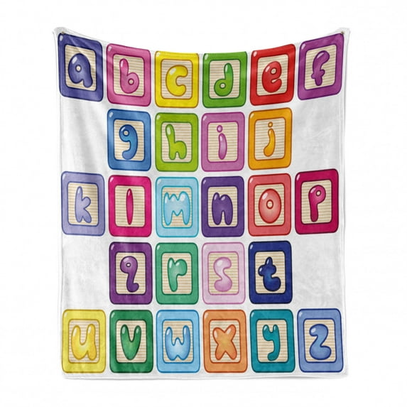 Educational Soft Flannel Fleece Throw Blanket, Colorful Lower Case Alphabet Blocks Kids Font Abc Cartoon Style Typography, Cozy Plush for Indoor and Outdoor Use, 50" x 60", Multicolor, by Ambesonne