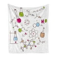 thumbnail image 1 of Educational Soft Flannel Fleece Throw Blanket, Doodle Style Hand Drawn Chemistry Composition Atom Molecules Flask, Cozy Plush for Indoor and Outdoor Use, 50" x 60", Green Blue Pink, by Ambesonne, 1 of 5