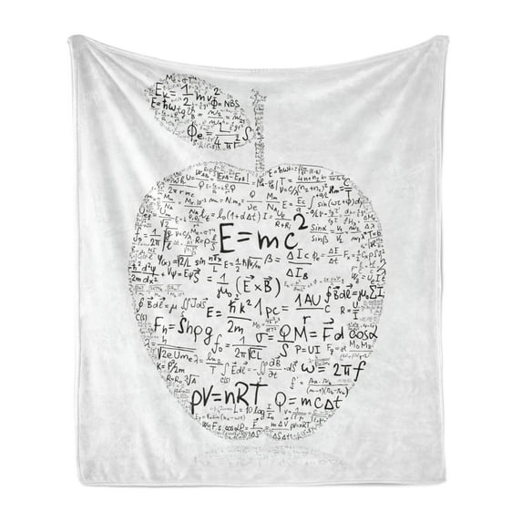 Educational Soft Flannel Fleece Throw Blanket, Equations and Formulas in the Shape of an Apple Learning Knowledge Student, Cozy Plush for Indoor and Outdoor Use, 70" x 90", Black White, by Ambesonne