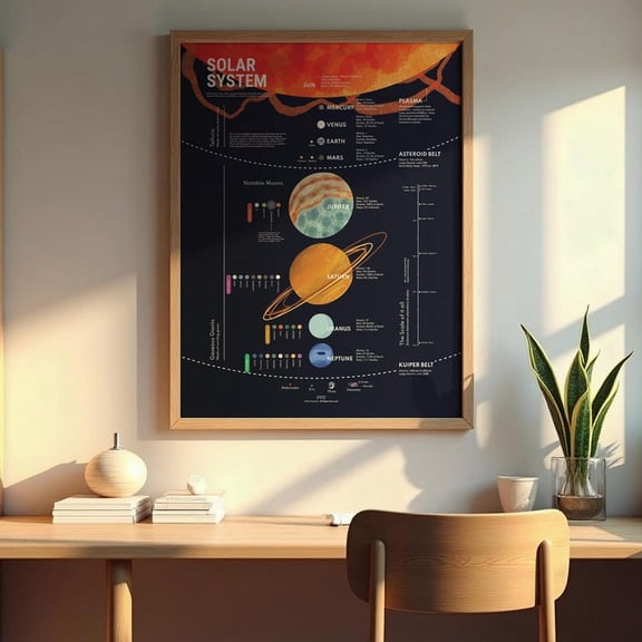 Educational Solar System Map Poster - Space Science Wall Art 12x18 UNFRAMDE