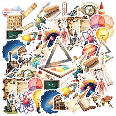 Educational Stationery Stickers Science PVC Stickers History Funny Stickers for Laptops Notebooks Suitcases