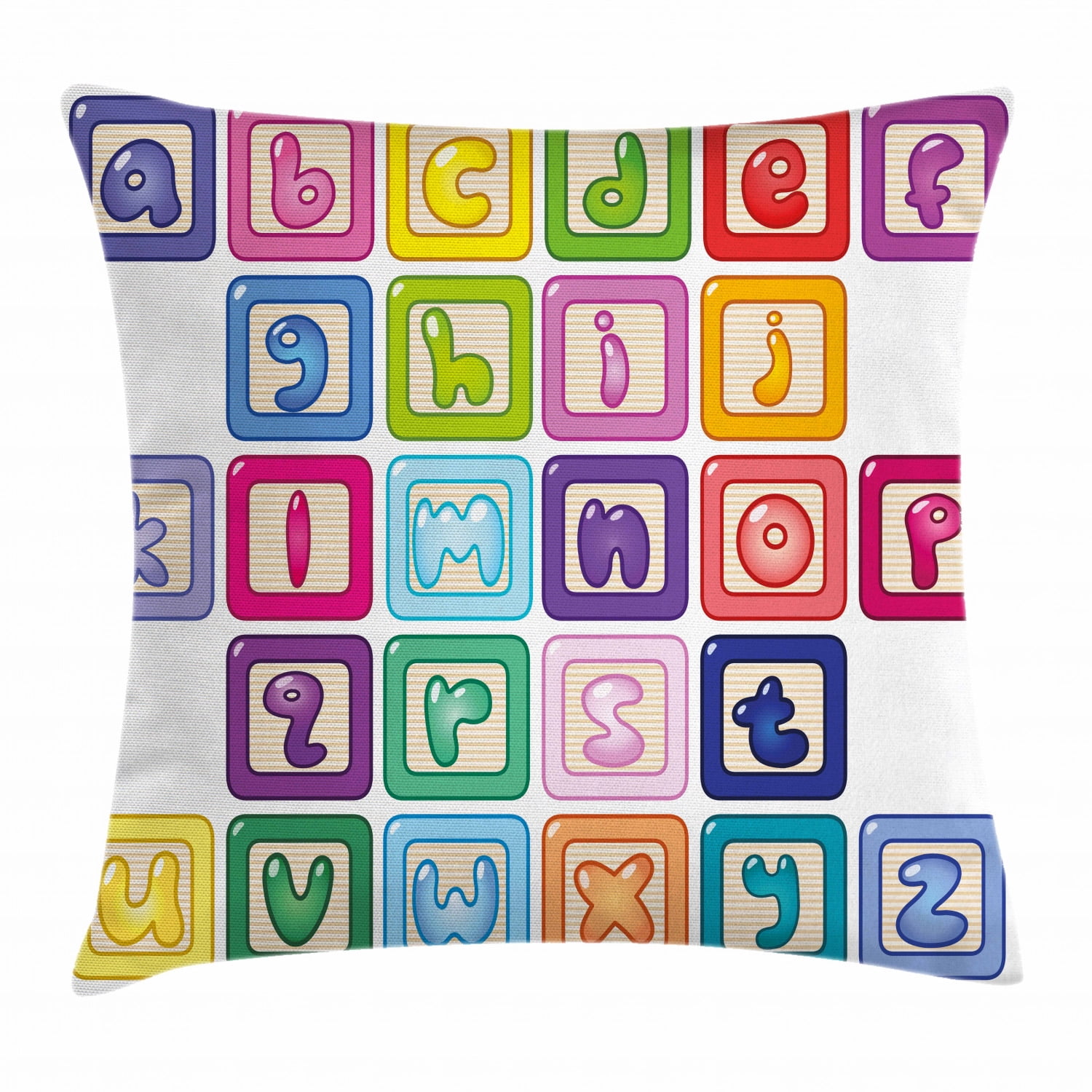 Educational Throw Pillow Cushion Cover, Colorful Lower Case Alphabet ...