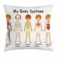 thumbnail image 1 of Educational Throw Pillow Cushion Cover, Different Systems in Human Nervous Skeletal Digestive Body Anatomy Young Kids, Decorative Square Accent Pillow Case, 24 X 24 Inches, Multicolor, by Ambesonne, 1 of 2