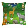 thumbnail image 1 of Educational Throw Pillow Cushion Cover, Forest with Cartoon Animals with Names Educational Intellectual Fun Kids Game, Decorative Square Accent Pillow Case, 20 X 20 Inches, Multicolor, by Ambesonne, 1 of 2