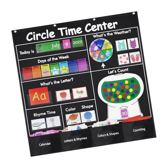 Educational Time Center Pocket Chart Learning Weather Letter Number Calendar Pocket Chart for Classroom Wall