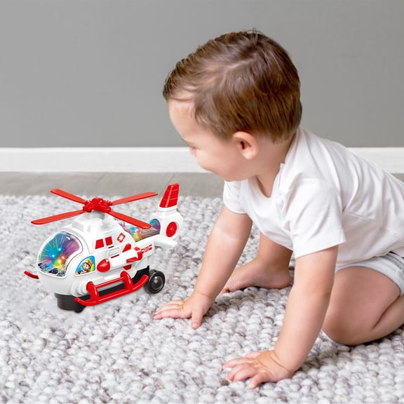 Kids Educational Toy Airplane Model with Rotating Propeller Helicopter Lights and Music for Early Learning Development