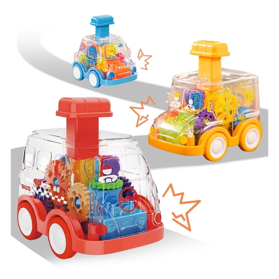 Educational Toy Cars for Toddlers - Transparent Gear Vehicle for 1 2 3 Years Boys - First Birthday Idea for Toddlers, 10X10X7CM, White