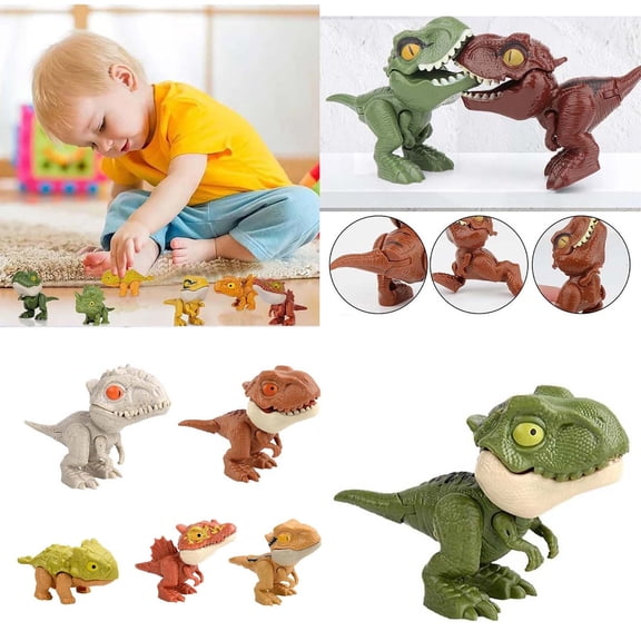 Educational Toy for Puzzle Enthusiasts 6Pcs Finger Biting Dinosaur Figure Set Interactive Hand Gnasher Dino Models for Kids and Relatives,One Size,Army Green