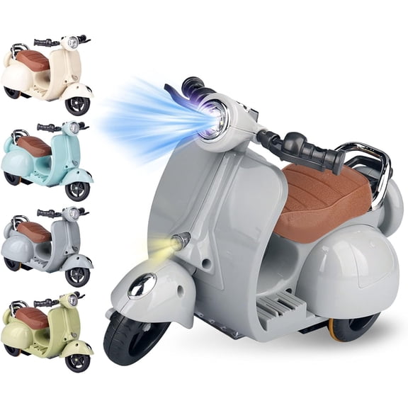 Educational Toys 360- Motorcycle Model Toy for Dolls,Scooter Toy for Dolls with Lights & Music for 17Cm Doll Decor Desktop Ornaments for Doll Collectors Christmas Gifts Birthday Gifts(Grey)