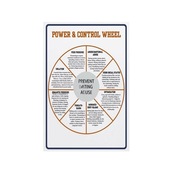 Educational Training Poster Power and Control Wheel Domestic Violence Awareness Chart for Office Classroom Social Work Wall Art Print