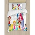 thumbnail image 1 of Educational Twin Size Duvet Cover Set, Happy Kids Boys and Girls with Number Blocks Triangle Rectangle and Square, Decorative 2 Piece Bedding Set with 1 Pillow Sham, Multicolor, by Ambesonne, 1 of 3
