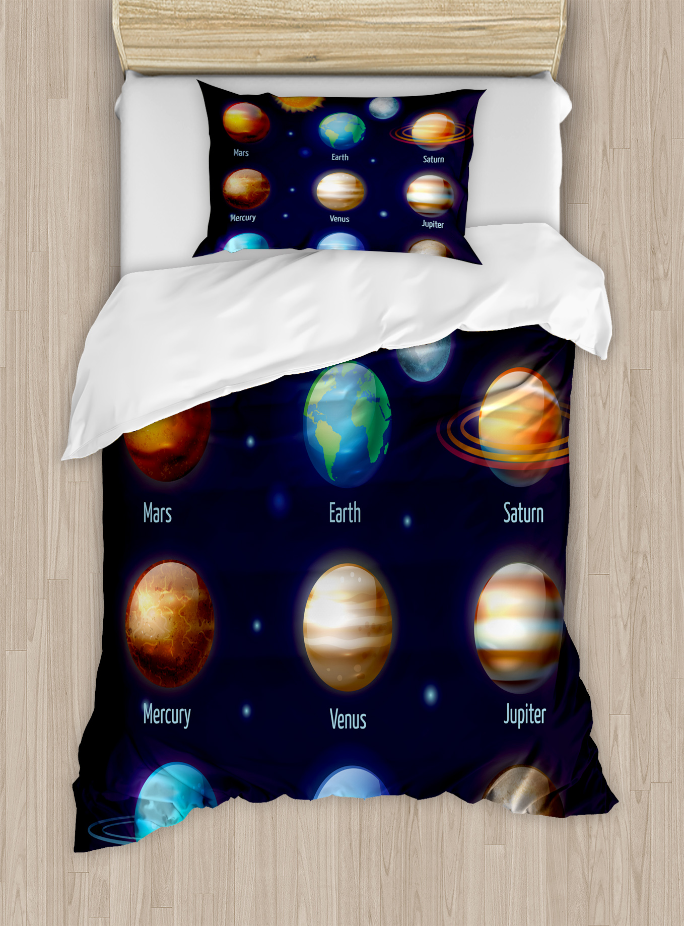 Educational Twin Size Duvet Cover Set, Solar System Planets and the Sun ...