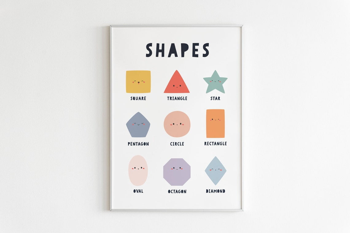 Educational Wall Art, Geometric Shapes Poster, Boho Numbers,Classroom ...