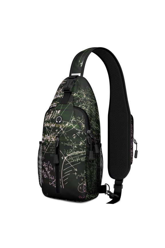 Educational Wall Art Sling Backpack, Science and Math Themed Crossbody Daypack for STEM Students and Teachers