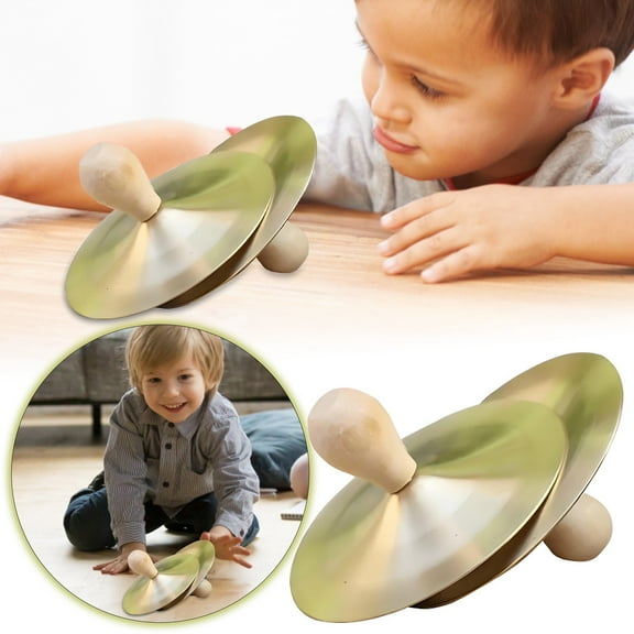 Educational Wooden Brass Cymbals Percussion Instruments for Children - 9 Cm Brass Fork Cymbals for and Learning 2PCS