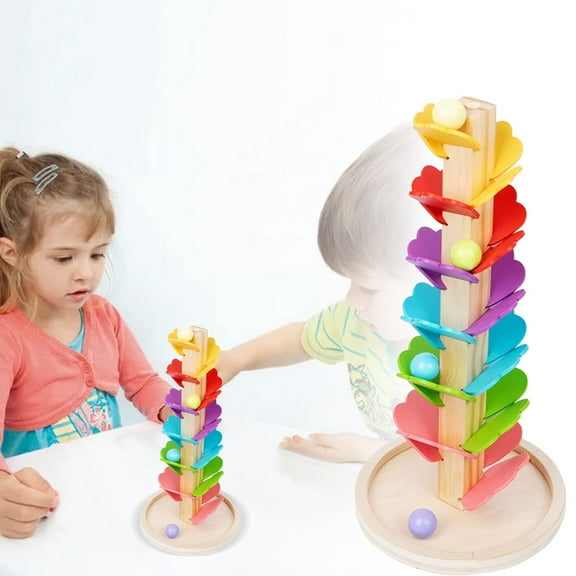 Educational Wooden Toy Tower with Sound and Rolling Track for Kids Interactive