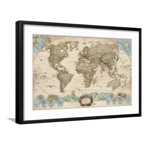 Educational World Map Framed Art Print by Elizabeth Medley, 24" x 16", Sold by Art.com