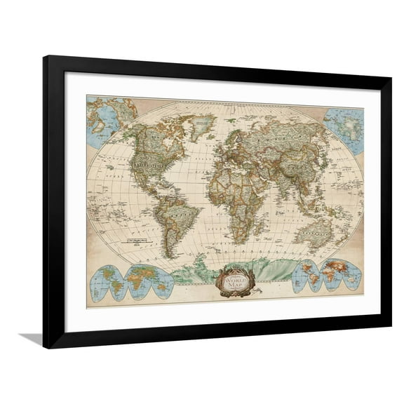 Educational World Map Framed Art Print by Elizabeth Medley, 36" x 24", Sold by Art.com