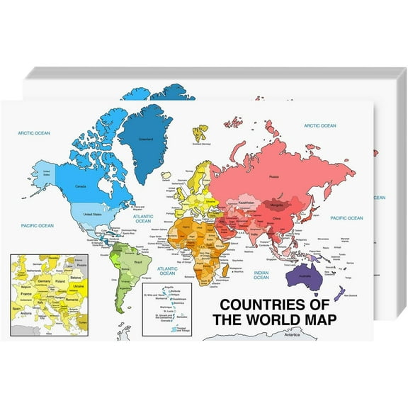 Educational World Map – Global Geography Map Wall Poster | Great Learning Tool for Kids and Adults | 80lb Cardstock (216gsm) | 11" x 17” | 10 per Pack