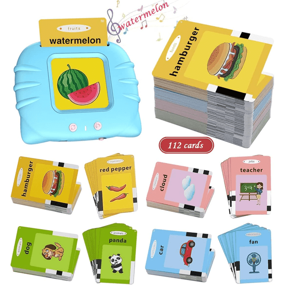 Educational children's early education card machine 1-3-6 years old Chinese and English bilingual enlightenment recognition knowledge word card learning machine toy Kitten Blue 112 Cards (224