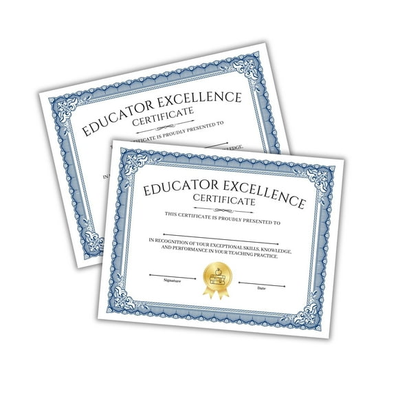 Educator Excellence Certificate on Linen 6pk 8.5x11 Teacher Award Recognition School Administration Principal Monthly Staff Appreciation Service